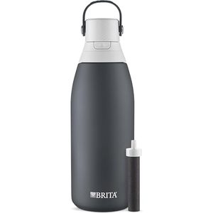 lot 54392 image: Brita Stainless Steel Premium Filtering Water Bottle, BPA-Free, Reusable, Insulated, Replaces 300 Plastic Water Bottles, Filter Lasts 2 Months or 40 Gallons, Includes 1 Filter, Carbon - 32 oz.