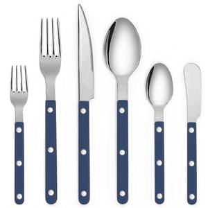 lot 54396 image: PINKRELLA 6-Piece Stainless Steel Flatware Silverware Cutlery Set - Color Handle with RivetRetro Style - Includes Dinner Knife Dinner Fork Salad Fork Soup Spoon Teaspoon Spreader (NAVY)