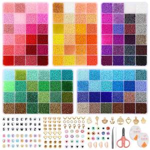 lot 54400 image: QUEFE 60000pcs 120 Colors Glass Seed Beads for Jewelry Making, 2mm Mini Beads with Accessories Charms and Pendants Kit for Bracelets Rings Necklaces Making, DIY, Gift, Craft