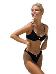 lot 54404 image: SOLY HUX Womens Bikini Sets High Waisted Bathing Suits Two Piece Swimsuits Sexy Lace Trim Underwire Swimwear Black Lace M