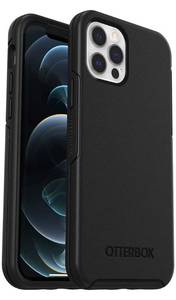 lot 54407 image: OtterBox iPhone 12 & iPhone 12 Pro Symmetry Series Case - BLACK, ultra-sleek, wireless charging compatible, raised edges protect camera & screen