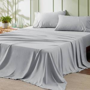 lot 54433 image: Bedsure Queen Sheet Set - Soft Sheets for Queen Size Bed, 4 Pieces Hotel Luxury Light Grey Sheets Queen, Easy Care Polyester Microfiber Cooling Bed Sheet Set