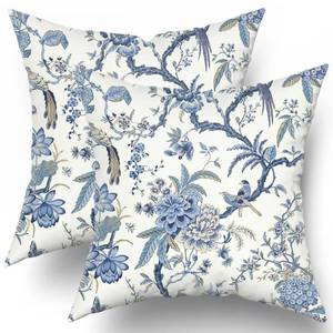 lot 54437 image: Chinoiserie Pillow Covers 20x20 Inch Blue and White Outdoor Pillows Blue Birds Flowers Throw Pillow Covers Cotton Square Cushion Cover Decor for Bedroom Couch Bed Living Room Sofa Chair Set of 2