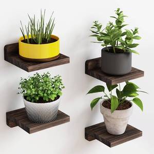 lot 54440 image: Fixwal Small Floating Shelves, 5X5 Inches Wall Shelf Set of 4, Rustic Wood Small Wall Mounted Shelves for Bedroom, Living Room, Kitchen, Bathroom Decor (Dark Carbonized Black)