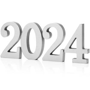 lot 54449 image: Roowest 2024 Sign Prop Class of 2024 Graduation Decorations 2024 Wooden Numbers Block Table Top Freestanding Sign 2024 Number Word Sign Table Decor for Wedding Party Photo Props Decoration(Silver)