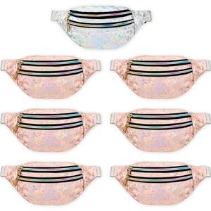 lot 54456 image: 7 Pack Bachelorette Fanny Pack Holographic Fanny Pack Bride Bridesmaid Waist Bag for Wedding Bachelorette Party(Silver, Champagne)