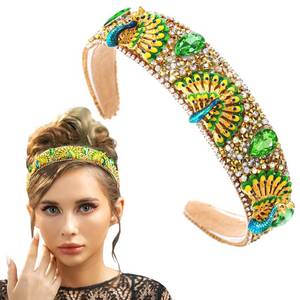 lot 54467 image: deladola Rhinestone Headband Women Green Peacock Headbands Glitter Crystal Hairband Prom Party Headwear Accessories For Girls