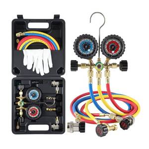 lot 54473 image: Lichamp AC Gauges R134a R22 R12 R502 AC Diagnostic Manifold Gauge Set with 5FT Hose, Couplers Puncture and Self Sealing Can Tap, Classic #A301