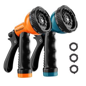 lot 54477 image: Besiter Garden Hose Nozzle Sprayer 2 Pack 10 Watering Patterns Spray Nozzles Heavy Duty Hose Head Hose Attachment