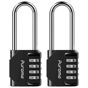 lot 54493 image: Puroma 2 Pack 2.6 Inch Long Shackle Combination Lock 4 Digit Outdoor Waterproof Padlock for School Gym Locker, Sports Locker, Fence, Gate, Toolbox, Case, Hasp Storage (Black)