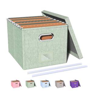 lot 54500 image: Oterri File Organizer Box,Filing Box with Lid,File Box for LetterLegal File Folder Storage, Portable Hanging File Box for OfficeDecorHome,1 Pack,Green-Box only
