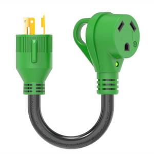 lot 54511 image: RVGUARD 3 Prong 30 Amp to 30 Amp RV Generator Adapter Cord 12 Inch STW 103, L5-30P Locking Male Plug to TT-30R Female with LED Power Indicator, Green