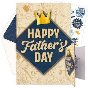 lot 54512 image: Decorably Laser-Engraved Wooden & Gold-Foiled Happy Fathers Day Card with Die-Cut Greeting, 5x8in Fathers Day Card for Dad with Envelope & Stickers, Fathers Day Card for Dad with Printed Message