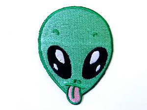 lot 54527 image: TH Green Alien Head Funny Cute Cartoon Biker Motorcycle Logo Embroidered Sew on Iron on Patch for Backpacks Jeans Clothing Costume