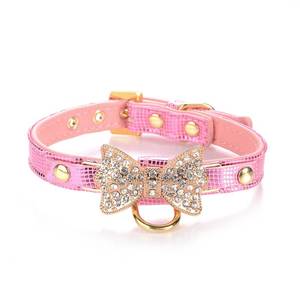 lot 54551 image: LOVPE Gold Bling Diamond Giltter Leather Fashion Collar with Ring for Tags for Small Dogs,Cat,Puppy and Kitty Walking Travel Party Gifts Tedd, Poodle Dog,Bulldog and Yorkshire Terrier (XS, Pink)