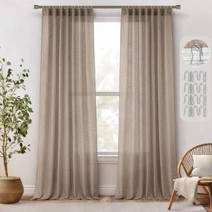lot 54564 image: MIULEE Taupe Linen Curtains 96 Inch Length 2 Panels for Bedroom Living Room, Back Tab & Hook Belt Pleated Soft Thick Linen Textured Window Drapes Semi Sheer Light Filtering Farmhouse Burlap Look Decor