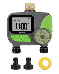 lot 54565 image: WILAWELS Brass Sprinkler Timer 2 Zone, Programmable Garden Water Timer, Automatic Irrigation Timer with Rain DelayManualAuto Mode, Waterproof and Leak-Proof, for Yard, Garden, Lawn, 2 Outlet B12WT06