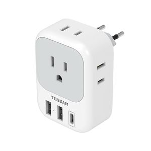 lot 54571 image: European Travel Plug Adapter USB C, TESSAN International Plug Adapter with 4 AC Outlets and 3 USB Ports, Type C Power Adaptor Charger for US to Most of Europe Iceland Spain Italy France Germany