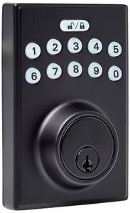 lot 54579 image: Amazon Basics Electronic Keypad Deadbolt Door Lock with Touch-Control Keyless Entry, Keyed Entry Option, Contemporary, Matte Black