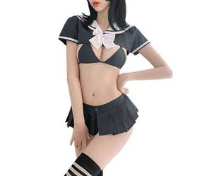 lot 54582 image: WEISINCOS Sexy Anime Cosplay Japanese Schoolgirl Uniform Bikini Underwear with Pleated Skirt Cosplay lingerie (gray)