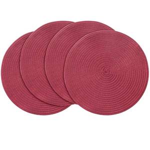 lot 54588 image: Floroom 15 Inch Round Braided Placemats Set of 4, Washable Heat Resistant Cotton Polyester Circle Place Mats for Kitchen Dining Table - Burgundy