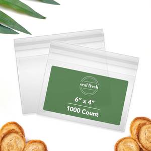 lot 54605 image: Seal Fresh Self Sealing Cellophane Bags - 6 x 4 (1000 Count) - Clear Plastic Resealable Cello Bag - Cellophane Treat Bags, Cookie Bags for Packaging, Candy bags, Cello Bags, Pastry Bags