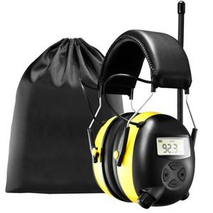 lot 54611 image: BJKing EP003 AMFM Hearing Protector with Digital Display, 30dB AM FM Radio Headphone Ear Protection 20 AM & FM Station Storage Noise Reduction Safety yellow