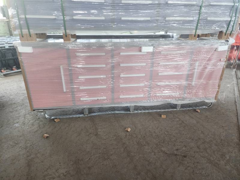 lot 1135A image: Unused 2024 Steelman 10FT-15D-2 Red Work Bench with 15 Drawers & 2 Cabinets.  112x26x39 inch.