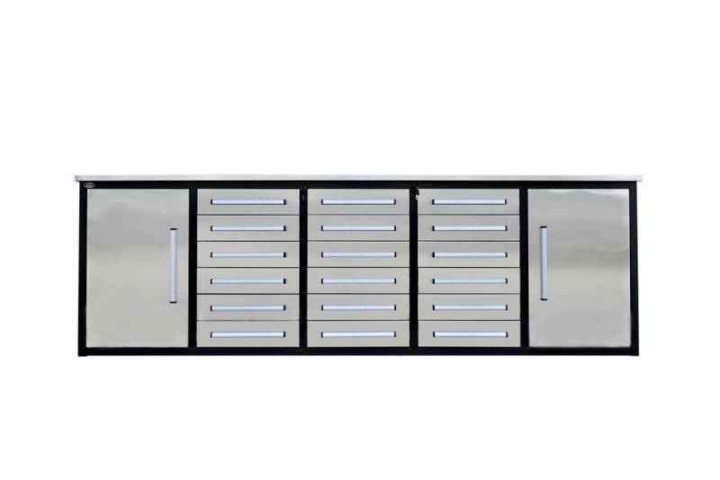 lot 1137B image: Unused 2024 Steelman 10ft Storage Cabinet with Workbench (18 Drawers & 2 Cabinets)