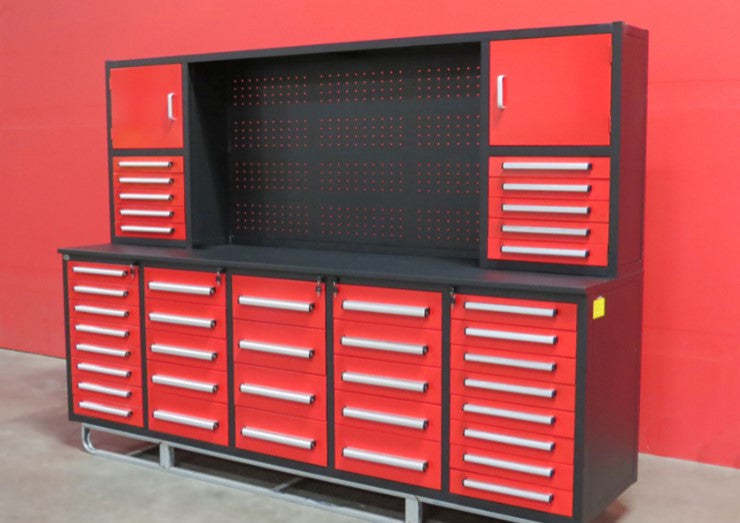 lot 1144A image: Unused 2023 Steelman H10FT-40D Red Work Bench with 40 Drawers & 2 Cabinets