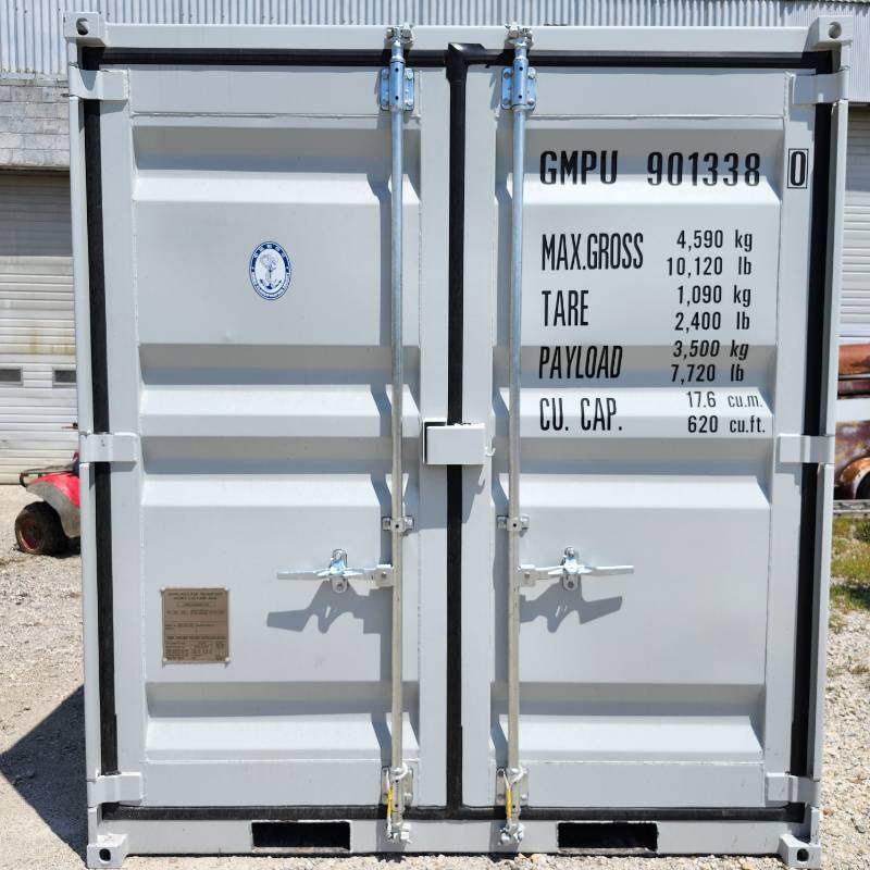 lot 1416 image: 12 Cubic Shipping Container w Front Fork Pockets, Door, And Window