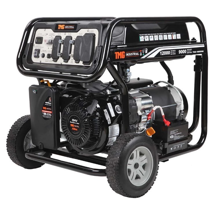 lot 652 image: Unused 2024 TMG Industrial 12,000 Watt Gasoline Generator, Electric Start, 7-Hour Run Time, 120V240VAC, TMG-12000GE