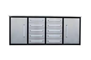 lot 1142C image: Unused 2024 Steelman 7FT-10D Stainless Steel Work Bench with 10 Drawers & 2 Cabinets