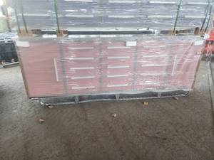 lot 1135F image: Unused 2024 Steelman 10FT-15D-2 Red Work Bench with 15 Drawers & 2 Cabinets.  112x26x39 inch.