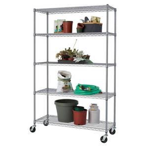 lot 10022 image: TRINITY 5-Tier Outdoor Commercial Wire Shelving Rack wWheels 48x18x72 - Gray - Retail $506.69