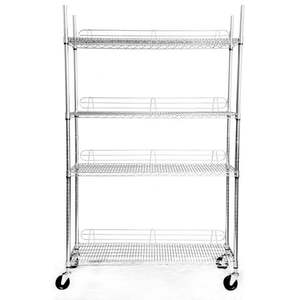 lot 10025 image: TRINITY EcoStorage 4-Tier Chrome Wire Shelving Rack w Backstands & Wheels 48x18x72 - NSF - Retail $510.9