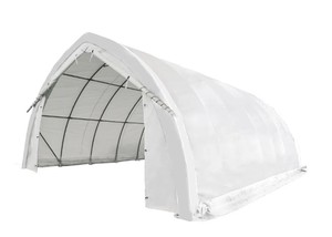 lot 788 image: Unused TMG Industrial 20 x 30 Arch Wall Peak Ceiling Storage Shelter with Heavy Duty 17 oz PVC Cover & Drive Through Doors, TMG-ST2031PV (Previously ST2030PV)