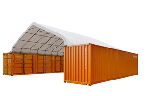 lot 789 image: Unused TMG Industrial 30 x 40 PVC Fabric Container Peak Roof Shelter Pro Series, Fire Retardant, Water Resistant, UV Protected, TMG-ST3041CV (Previously ST3040CV)