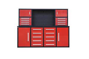 lot 1133B image: Unused 2024 Steelman 7FT-18D Red Work Bench with 18 Drawers. 86x23x39 inch