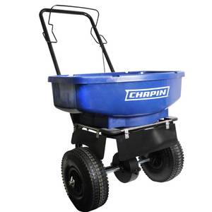 lot 18516 image: CHAPIN R E 81008A 80LB Residential Salt Spreader, 80 lb, Blue Retails $130.00