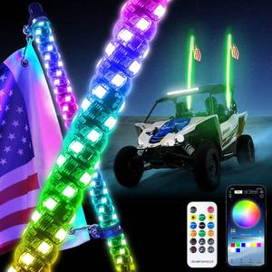 lot 18563 image: 2PCS 3FT LED Whip Lights,RF Wireless Remote,500 Kinds Patterns 600 Kinds of Color Combinations,RGR Chasing Lighted Antenna Whips,for UTV, ATV, Off Road, Truck, Sand, Buggy Dune, RZR. - Retail $87.1