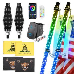 lot 18567 image: Ehaho 2 Pack 3FT Whip Lights with Spring Base,LED Whip Light with App & Remote Control, Spiral RGB Chasing Lighted Whips with Rocker Switch, Music Whip Light for UTV ATV Polaris RZR Can-Am SXS Truck - Retail $106.14