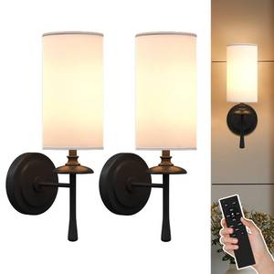 lot 18571 image: TACAHE Battery Operated Wall Sconces, Set of 2-4400 mAh Rechargeable Battery - 3 Color Temperature - Dimmable Wall Lights with Remote - Not Hardwired Needed - Black - 2 Pack - Retail $84.13