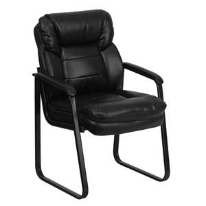 lot 18585 image: Flash Furniture Isla LeatherSoft Executive Side Reception Chair with Padded Arms and Sled Base, Upholstered Side Chair for Living RoomOffice, Black - Retail $172.63