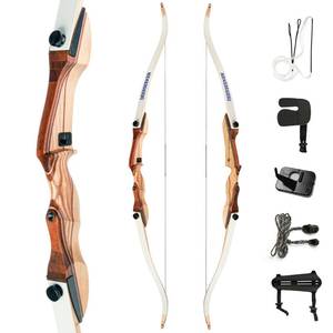 lot 18593 image: Deerseeker Beginner Takedown Recurve Bow 54& 62 Youth Bow Set Wooden Bow for Teens and Adults RHLH Bow Shooting Archery Range Practice 14-40 lbs (62-R25) - Retail $85.65