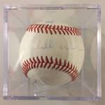 Signed Willie Wilson Kansas City Royals Official Babe Ruth Baseball in Acrylic Holder