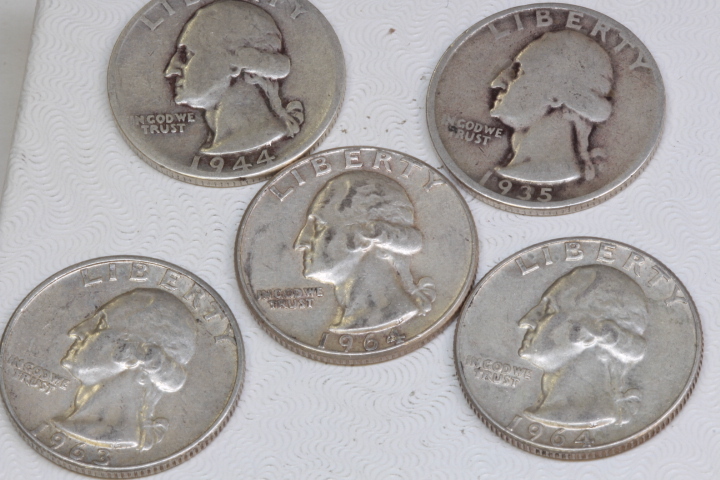 lot 4067 image: 5- silver quarters 1935-1964