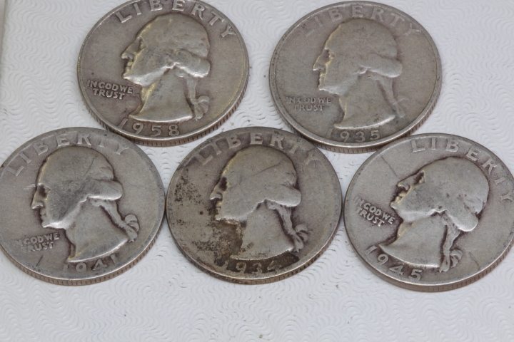 lot 4068 image: 5- silver quarters 1934-1958