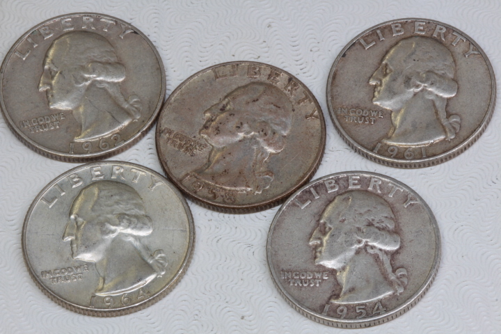 lot 4069 image: 5- silver quarters 1954-1964