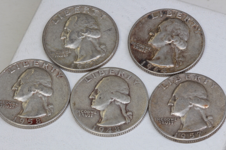 lot 4070 image: 5- silver quarters 1948-1964